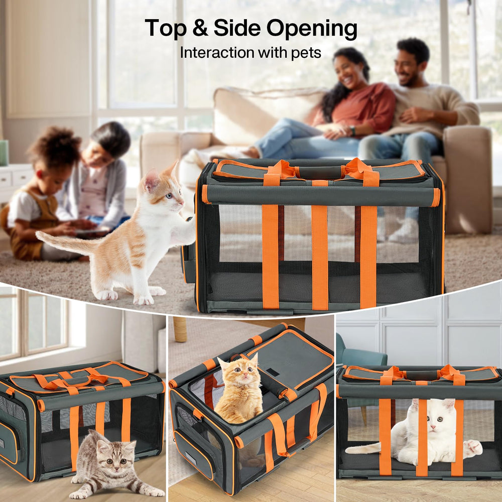 MILADA cat carrier back-pocket stores wheels, bowls, and bottles for organized trips.