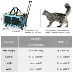 MILADA double-compartment cat carrier offers flexible two-cat or single-pet layouts.