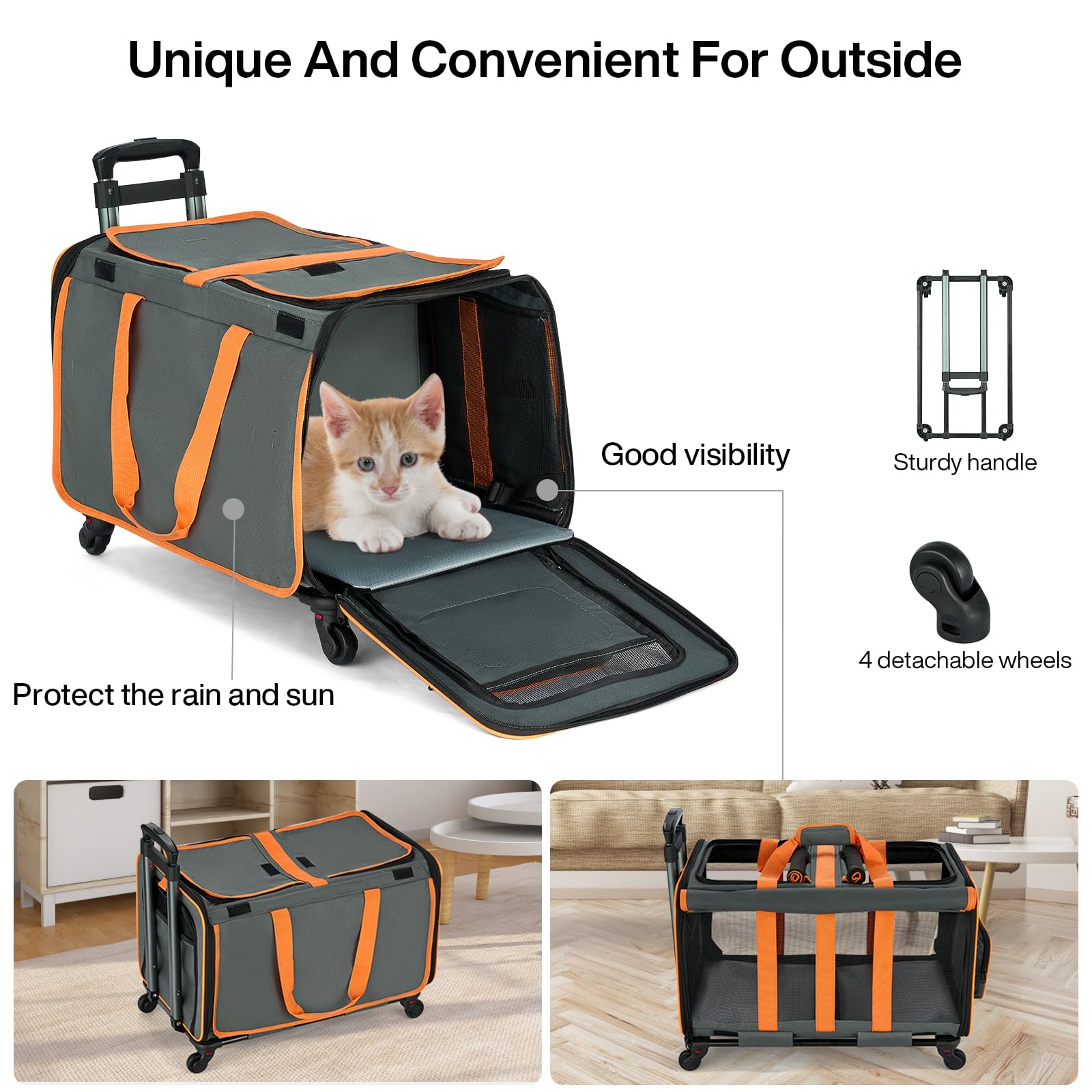 MILADA water-resistant-nylon cat carrier shields contents from rain and splashes.