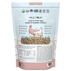 Mile Four Organic Chicken Feed USA grown 2lb sample highlighting fresh, local sourcing.