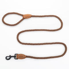 Mile High Life dog leash leather tip close-up highlighting luxury join and durability.