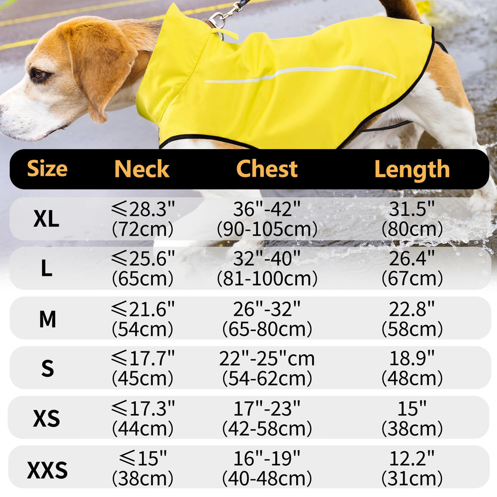 Mile High Life dog raincoat back view highlights reflective stripe for night visibility