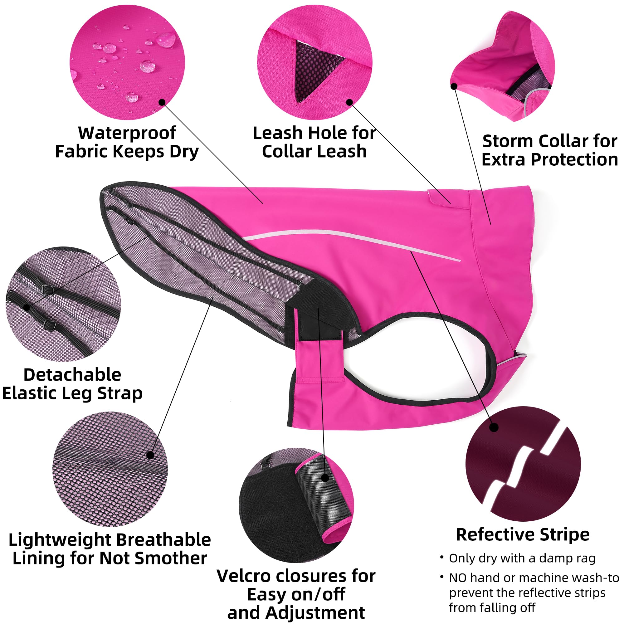 Mile High Life dog raincoat leash-hole detail facilitates leash connection during walks