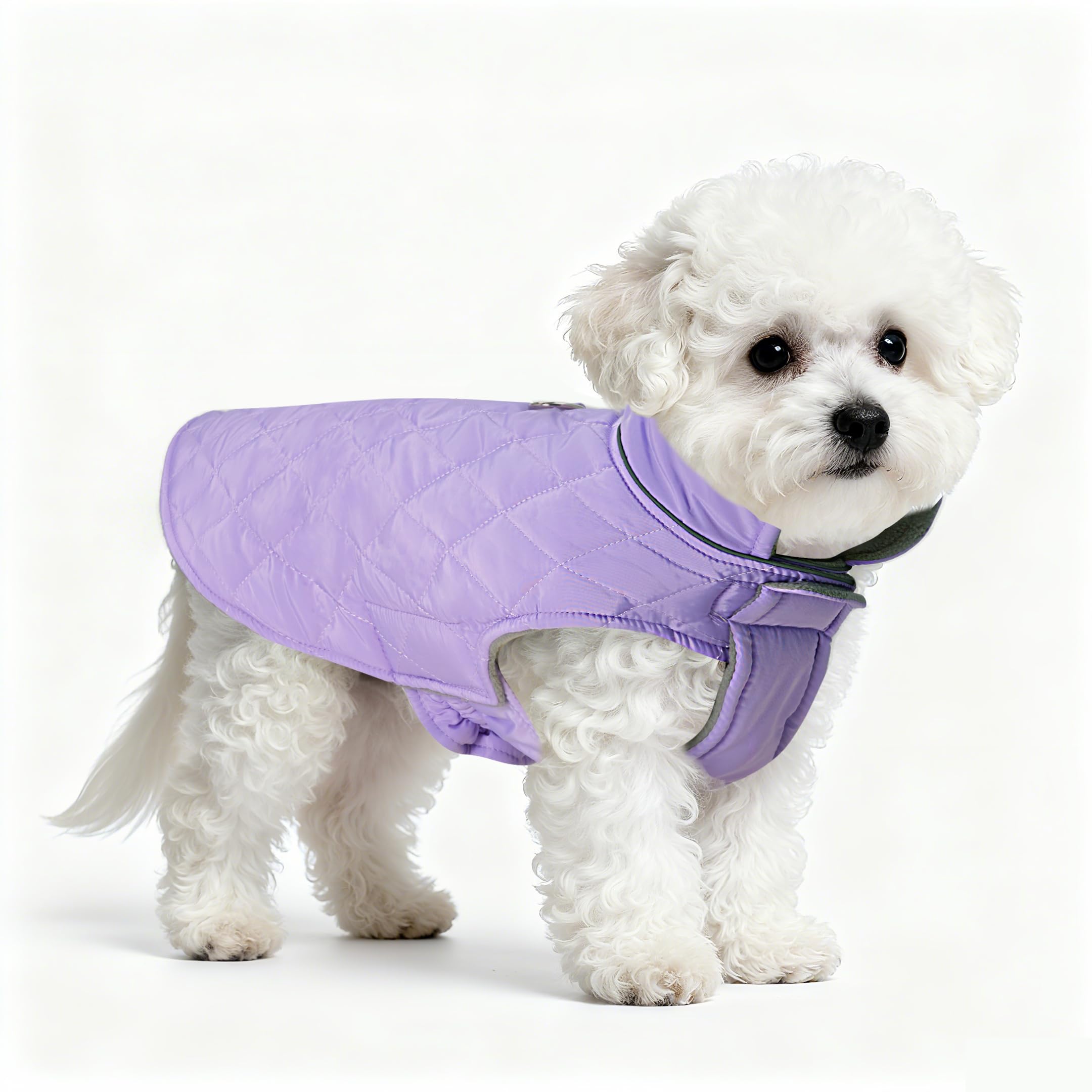 Mile High Life dog warm coat front view shows cozy fleece lining for chilly walks.