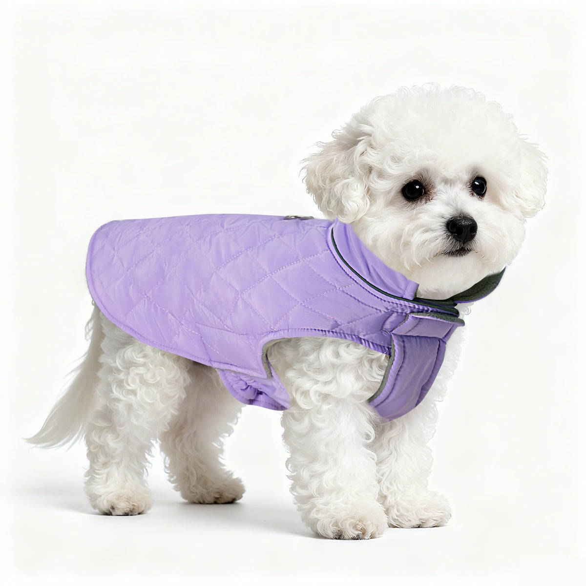 Mile High Life dog warm coat front view shows cozy fleece lining for chilly walks.
