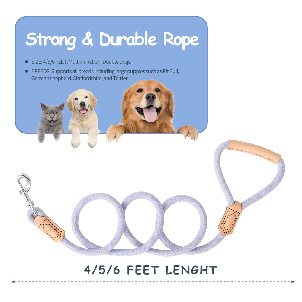 Mile High Life leash illustrates all-breed suitability and adjustable length options.