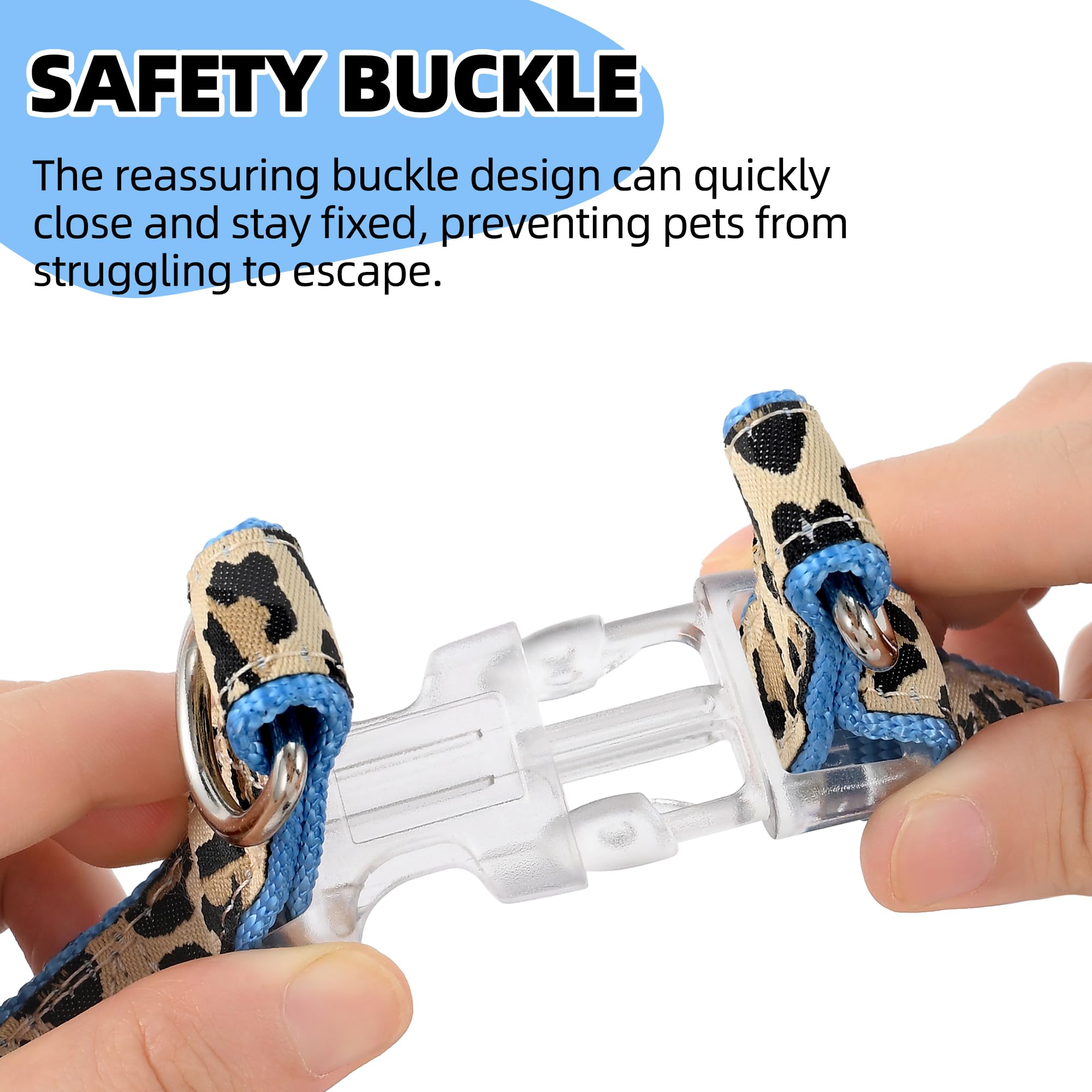 Mile High Life leopard dog harness blue product shot in packaging.