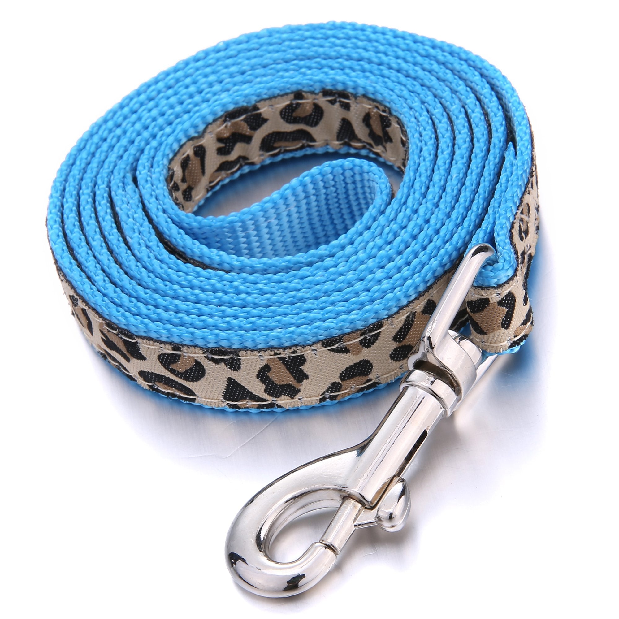 Mile High Life leopard dog walking setup blue worn on dog.
