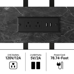MILEFA reinforced stand power hub provides outlets and USB charging.