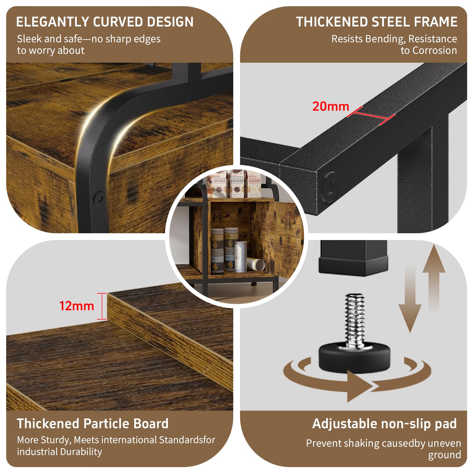 MILEFA 12mm-particleboard shelves provide sturdy storage for equipment.