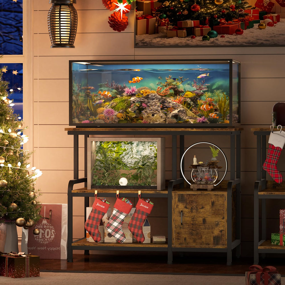 MILEFA stand-storage-cabinet shows organized space for fish supplies.
