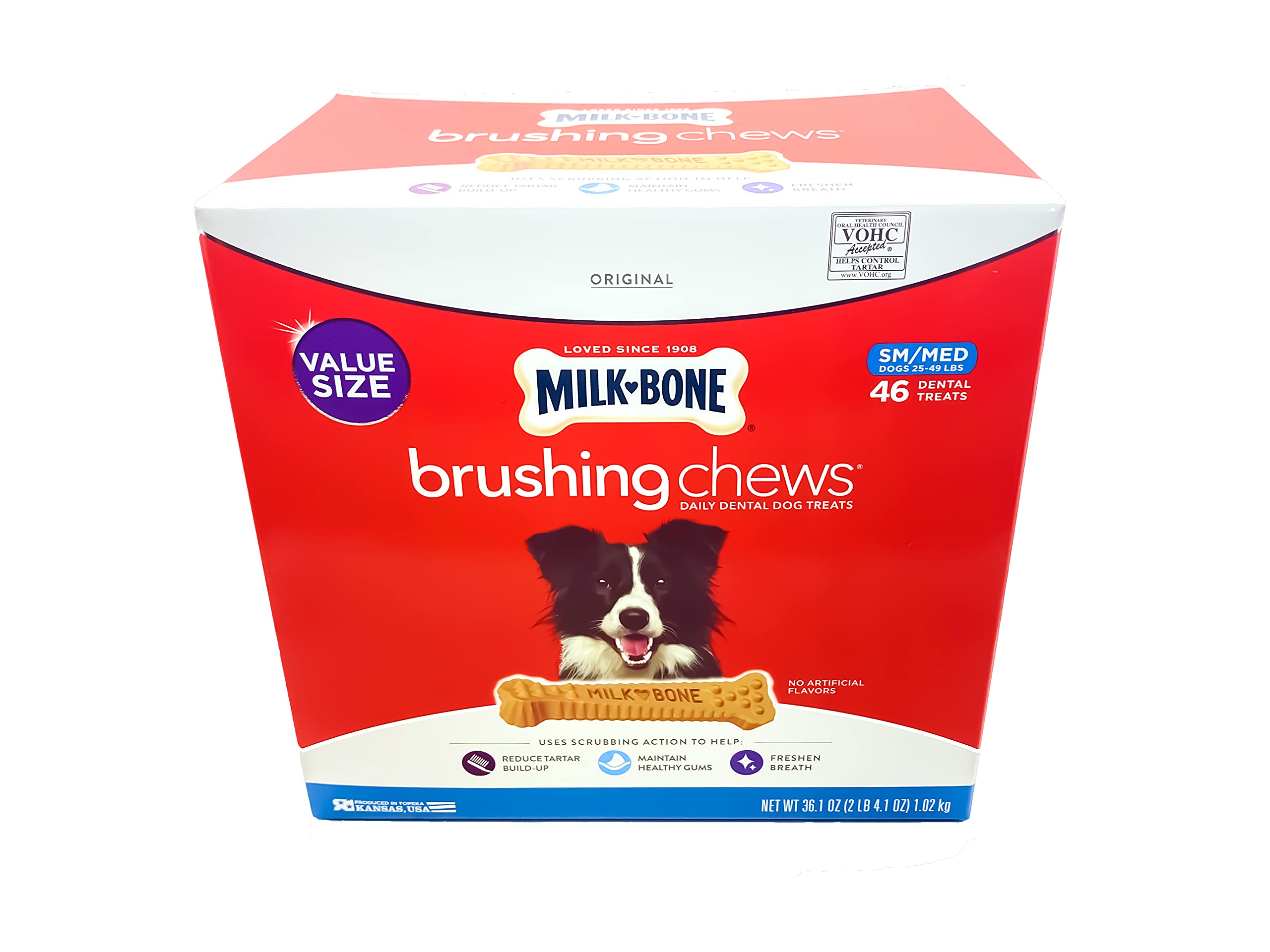 Milk-Bone Brushing Chews calcium-boost supports strong bones and teeth.