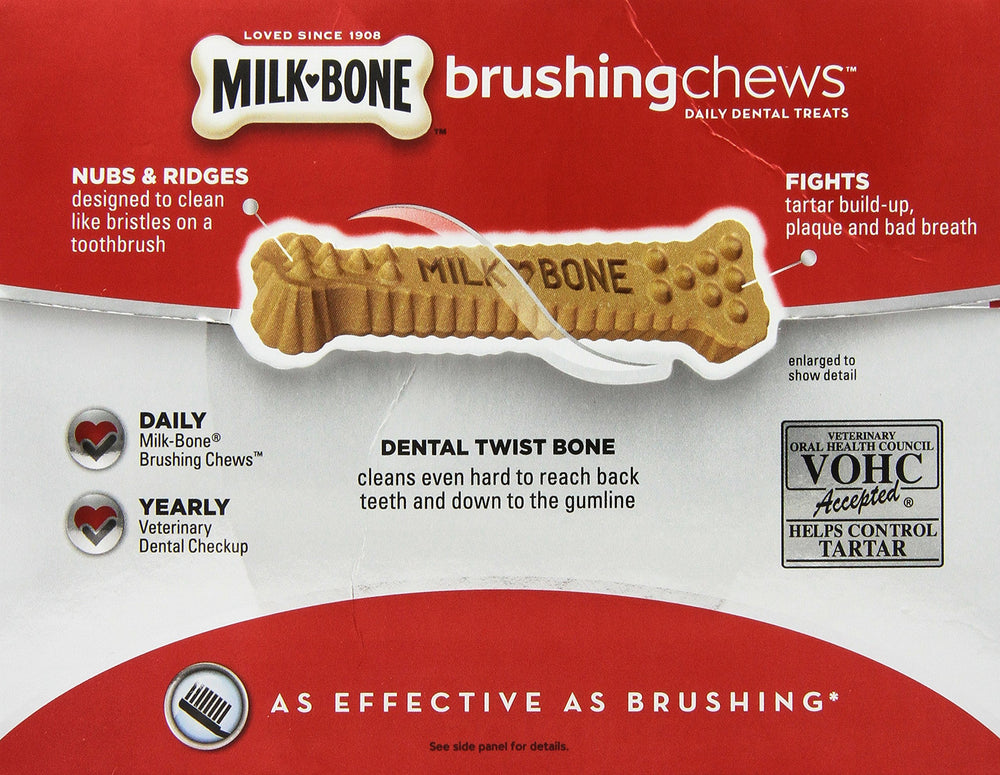 Milk-Bone Brushing Chews chicken flavor daily dental treat for dogs.