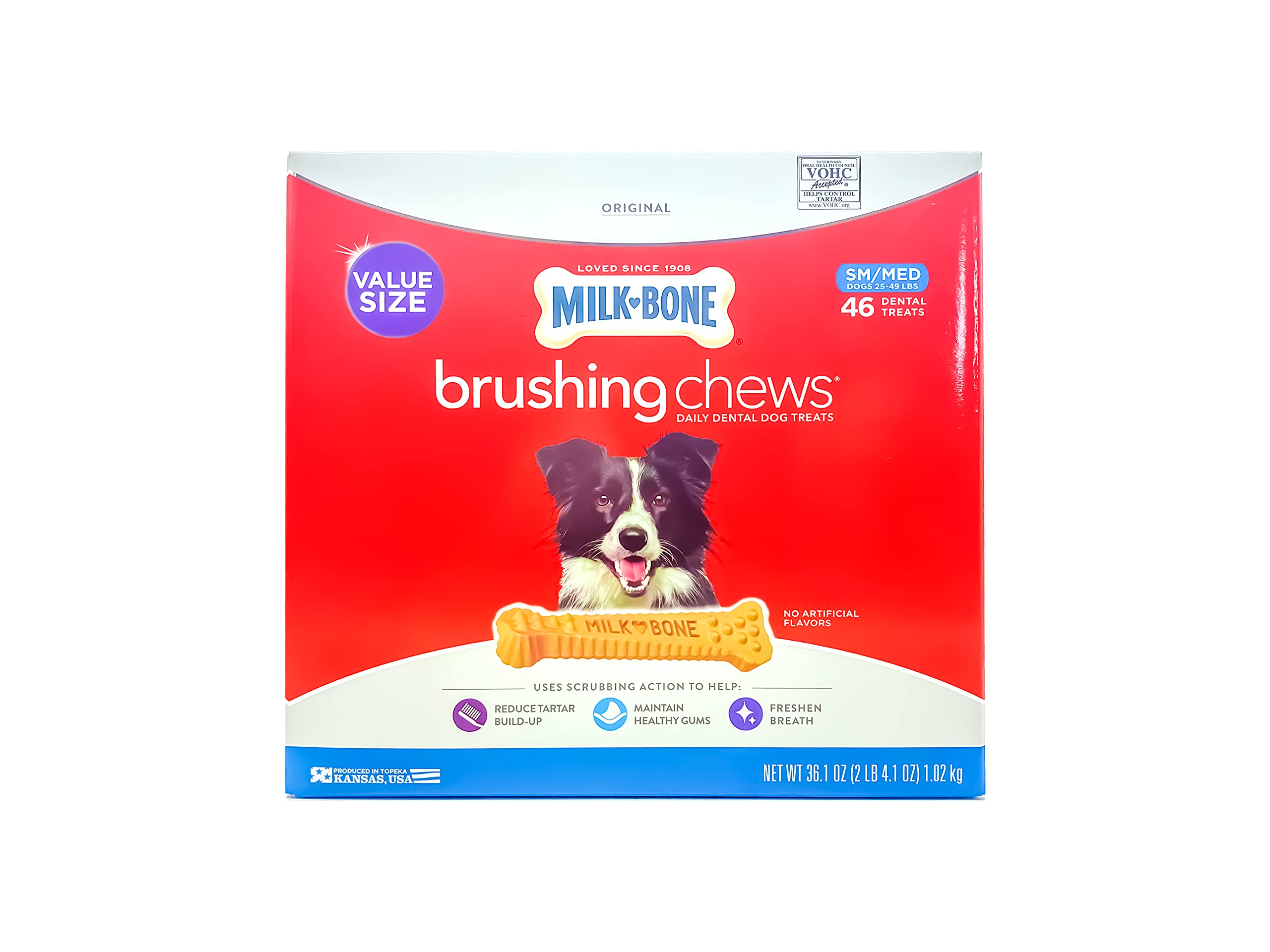 Milk-Bone Brushing Chews twist-bone closeup shows nubs for dental cleaning and taste.
