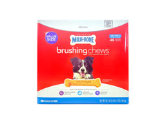 Milk-Bone Brushing Chews twist-bone closeup shows nubs for dental cleaning and taste.