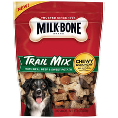 Milk-Bone trail mix dog treats 9oz bag for training rewards and daily snacking.