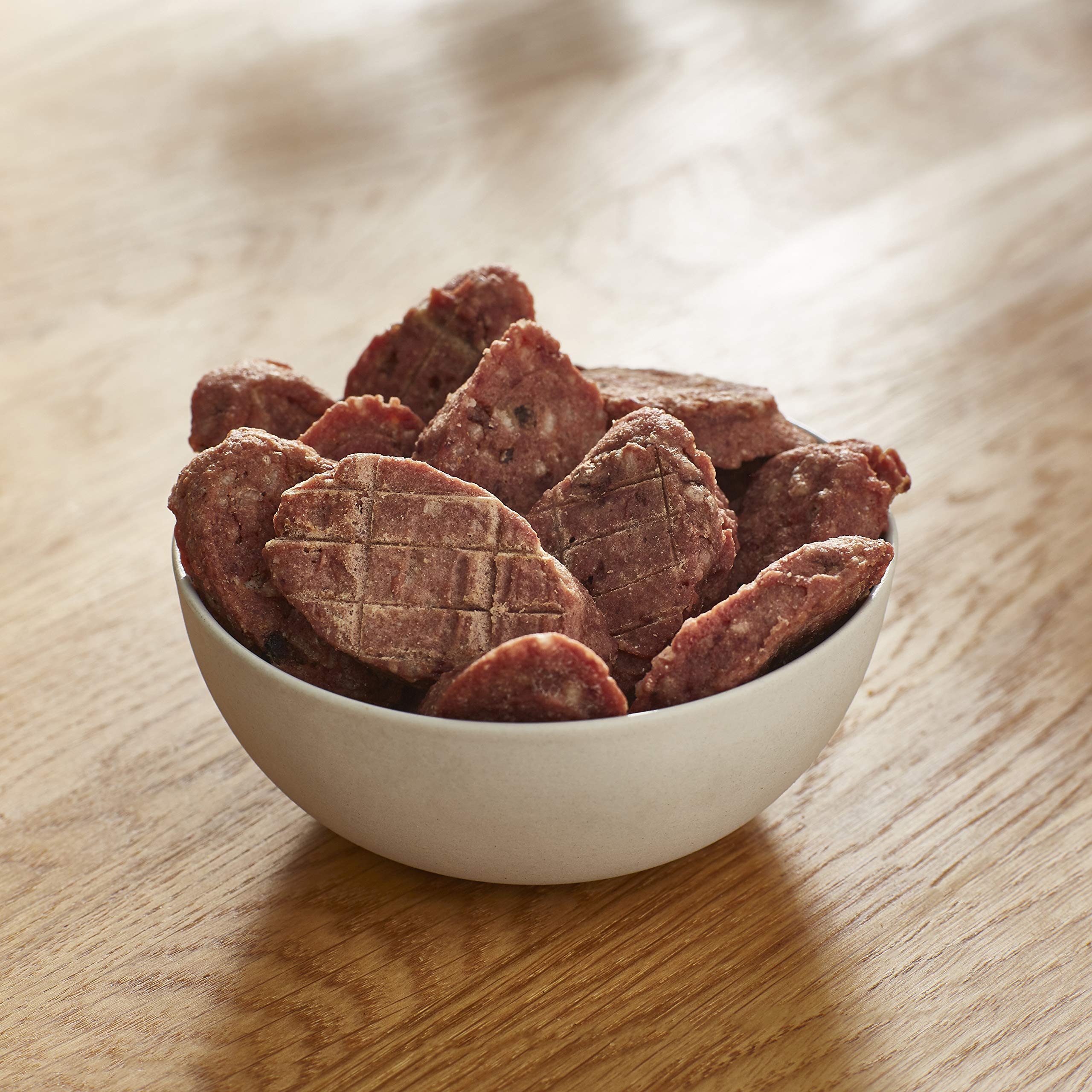 Milo's Kitchen beef slices on plate demonstrates serving size and portion control.