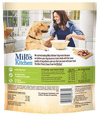 Milo's Kitchen chewy texture dog treats shown as a training reward.
