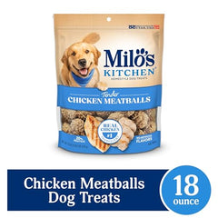 Milo's Kitchen chicken meatballs close-up shows tender bites from slow cooking