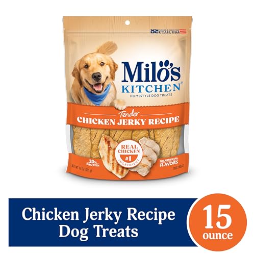 Milo's Kitchen jerky bites closeup showcasing tender texture for dogs.