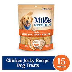 Milo's Kitchen jerky bites closeup showcasing tender texture for dogs.