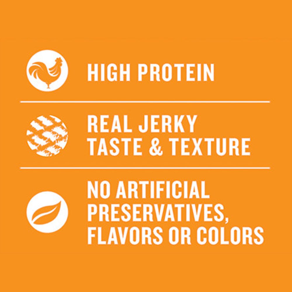 Milo's Kitchen Simply Chicken Jerky protein emphasis label for active dogs.