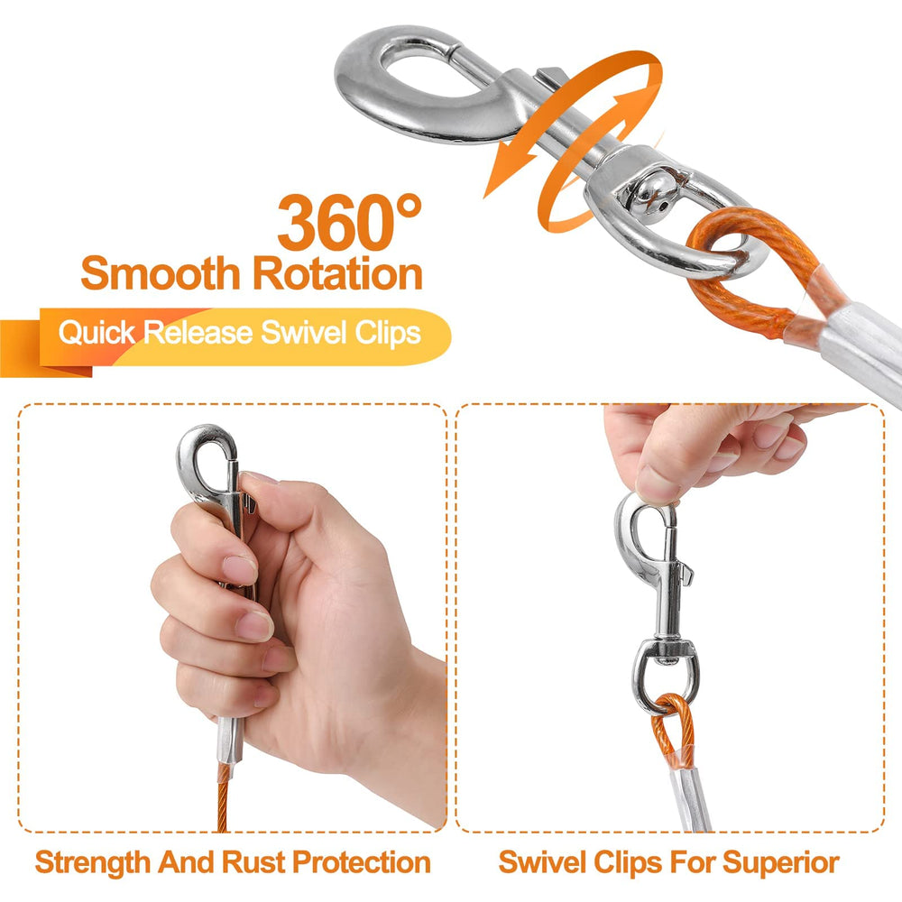 Mi Metty dog tie out cable 50ft span shown when stretched between posts for freedom.