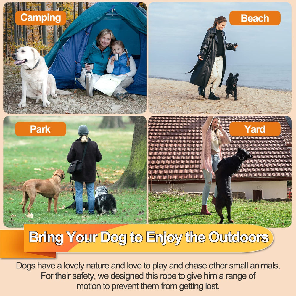 Mi Metty dog tie out cable chew-proof and rust-proof construction for long outdoor use.