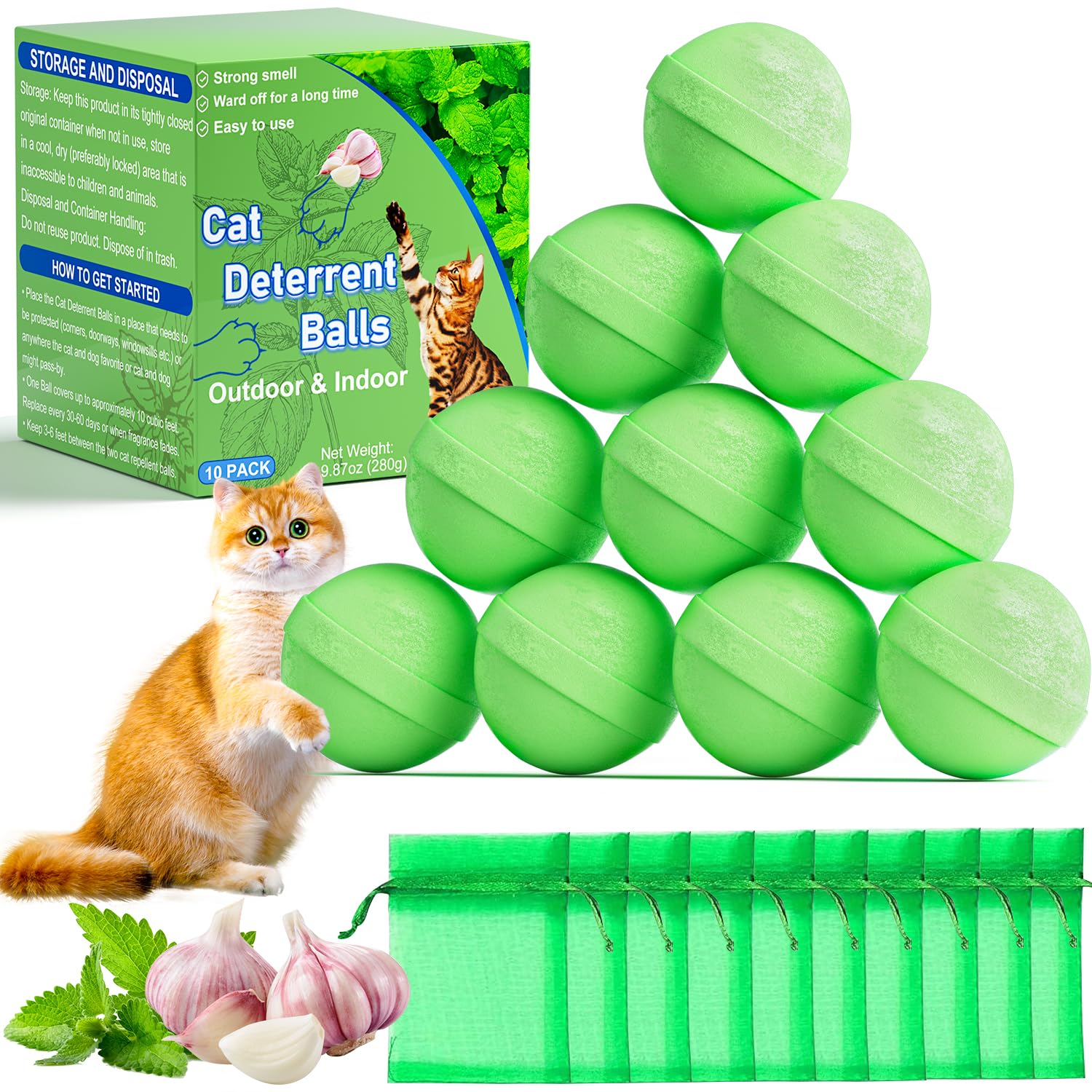 Mimo Style Cat Deterrent Outdoor packaging shows natural peppermint formula for pet-safe yard protection.