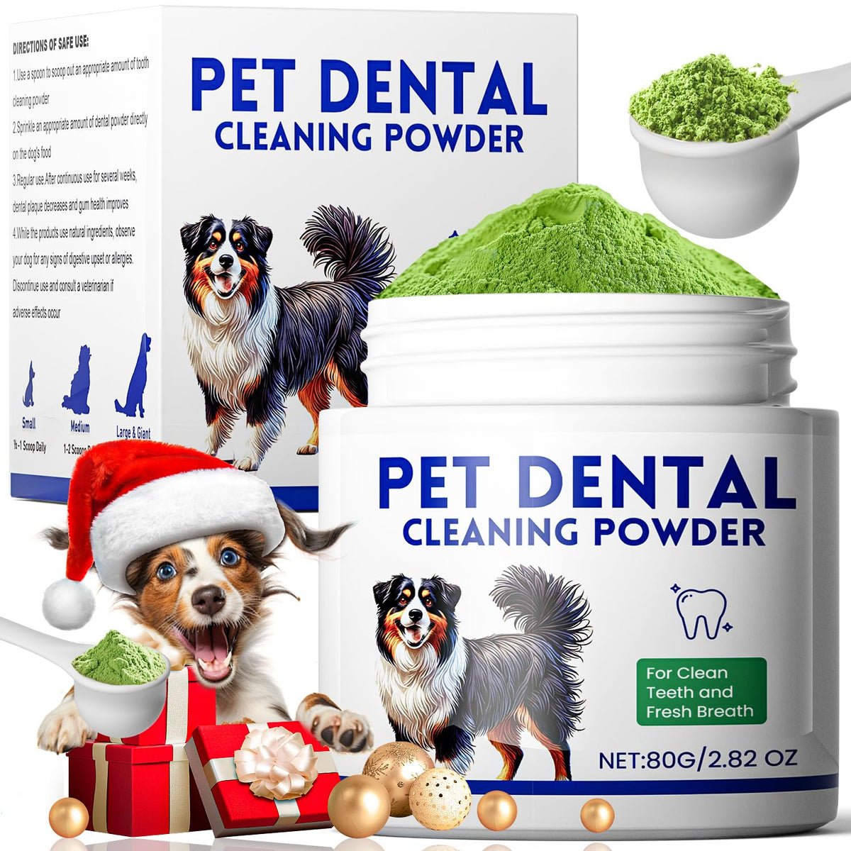 Mimo Style dog dental powder meat-flavored tub for easy daily dental care