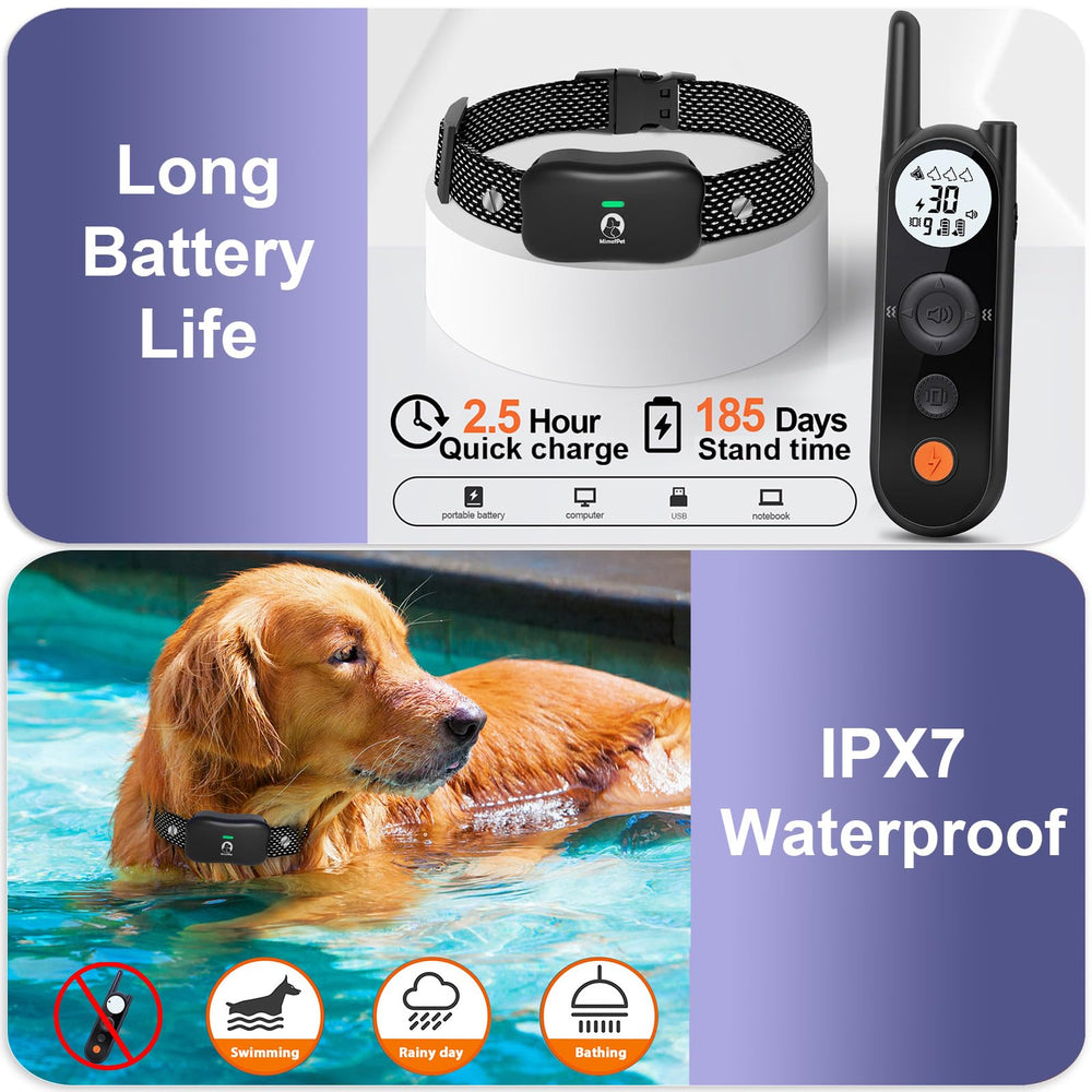 MIMOFPET IPX7 waterproof collar handles weather and splashes during training.
