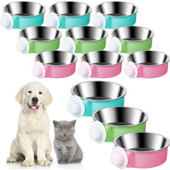 Mimorou crate bowls blue set on cage, durable and colorful for quick replacements.