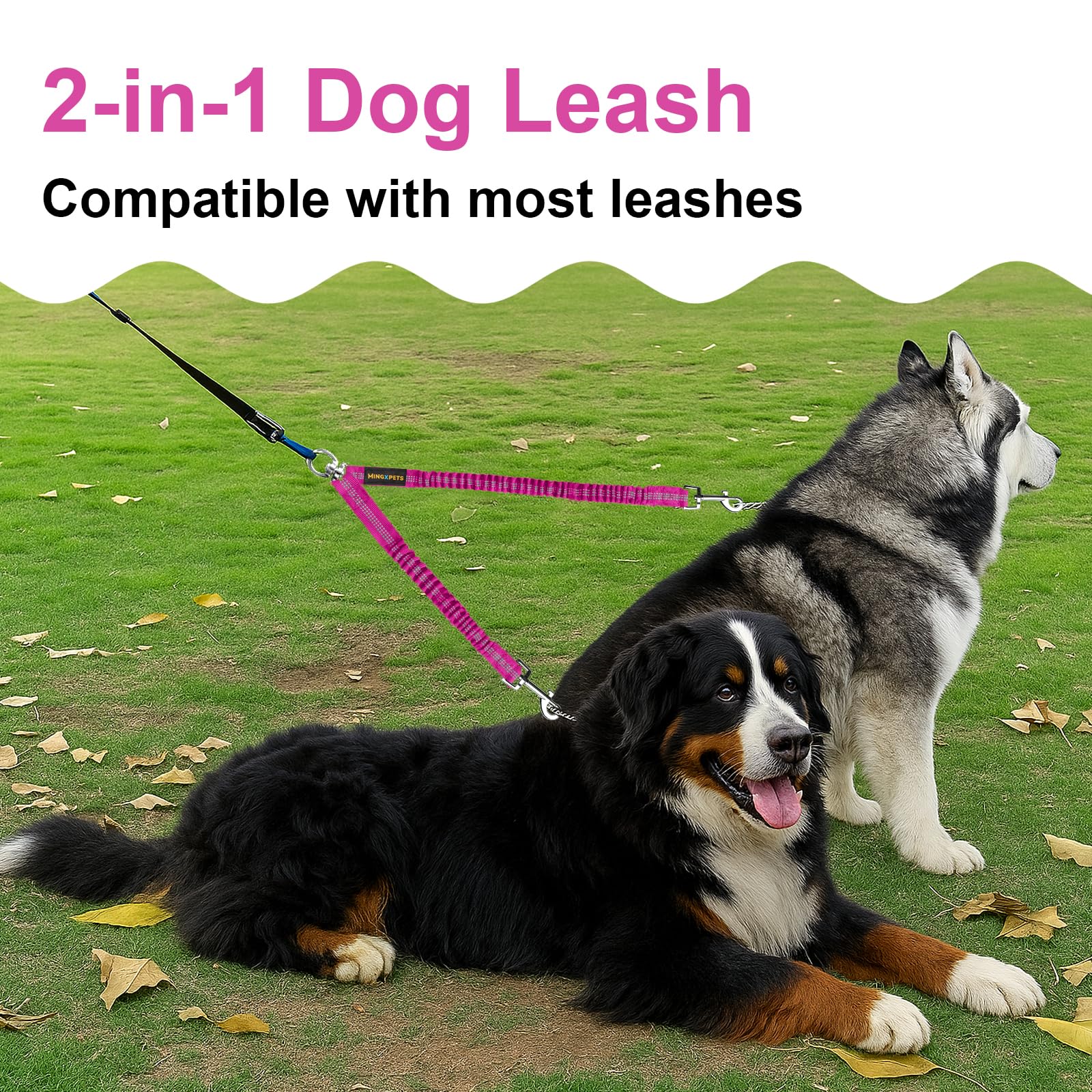 MingXpets rose color 2-dog leash enhances training and daily strolls with safety.