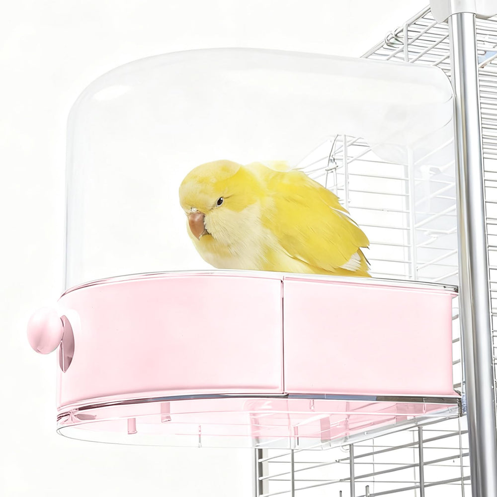 mini&moe Bird Bath 4-in-1 front view showing space-saving cage integration.