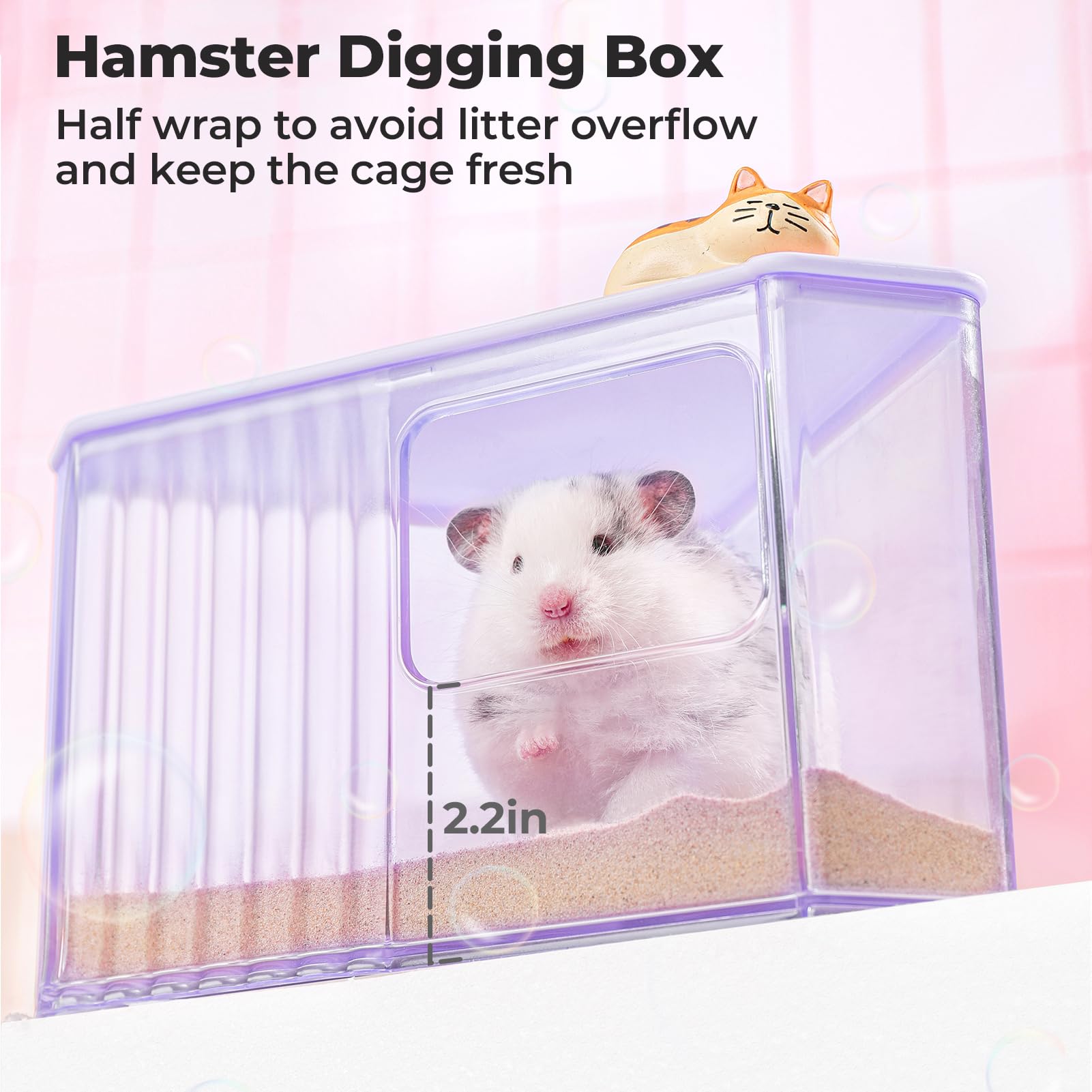 miniandmoe hamster-sand-bath-container entrada-ancha, acceso cómodo para mascotas robustas.
