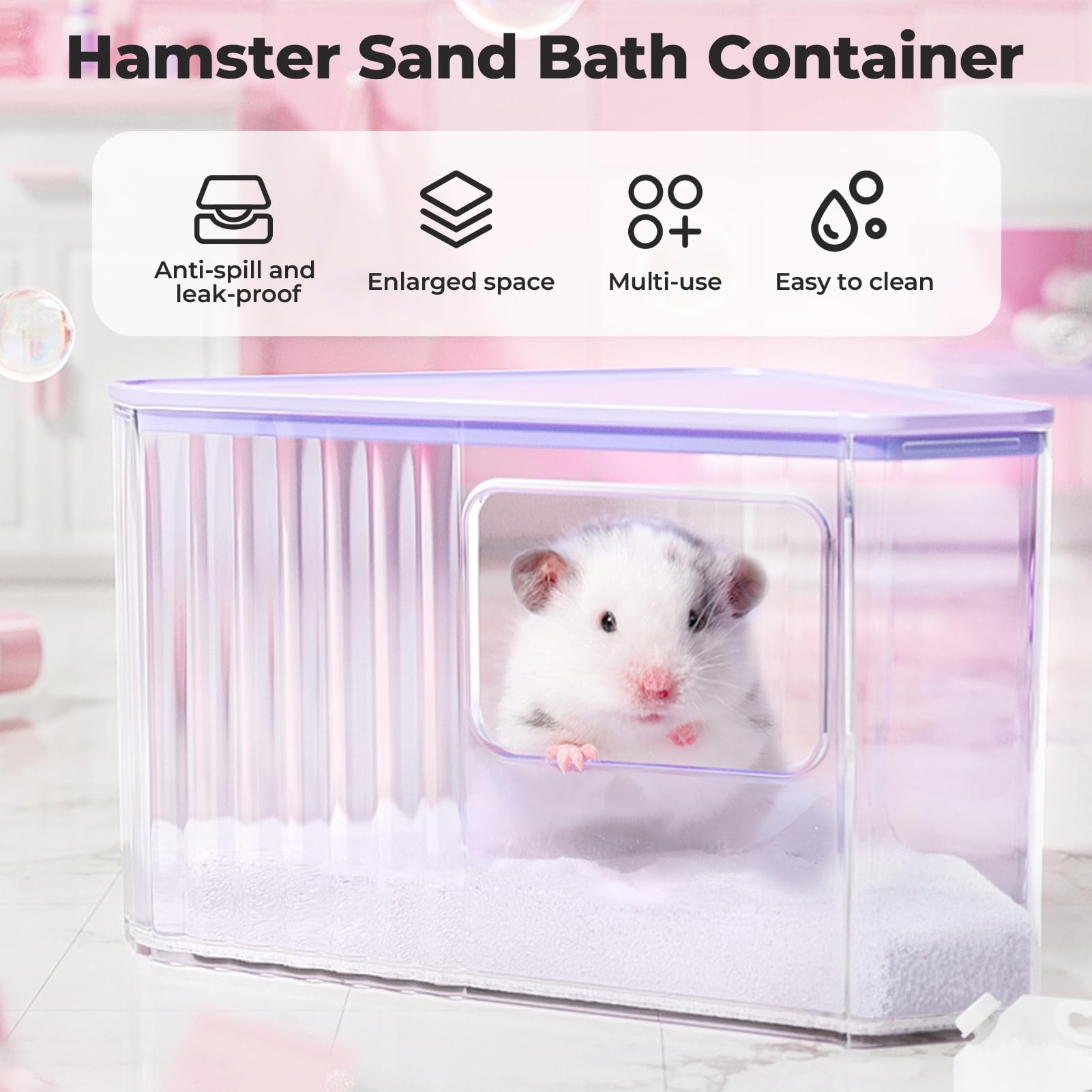 miniandmoe hamster-sand-bath-container plataforma-pesada, soporte estable para ruedas y cuencos.