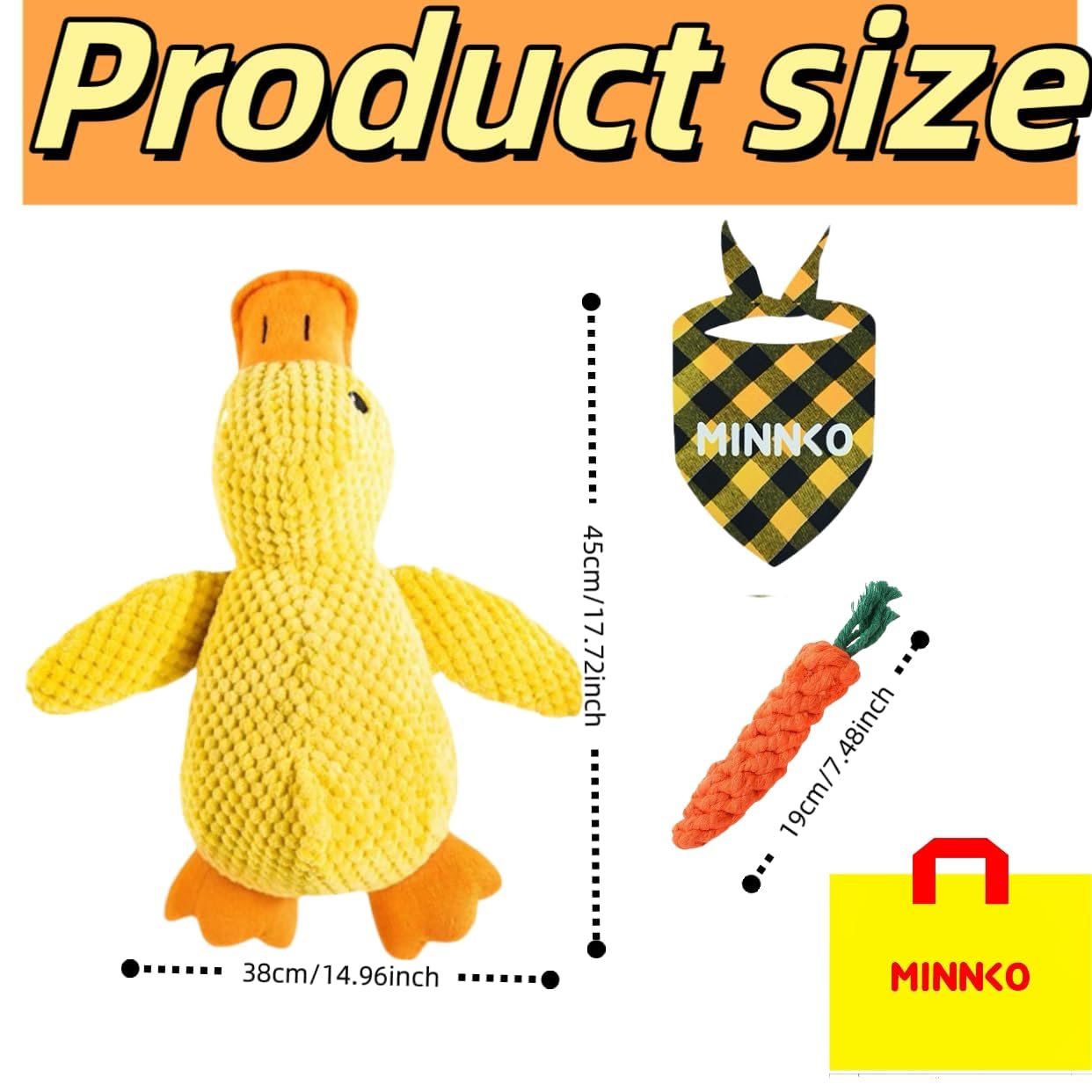 Minnko mellow duck toy with carrot accent for interactive chewing