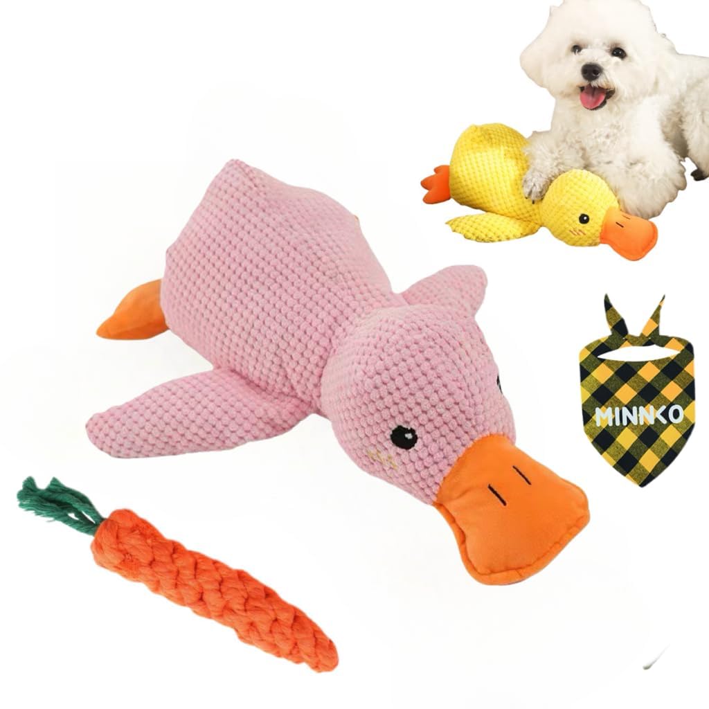 Minnko mellow dog calming duck toy yellow duck with realistic quack for focus
