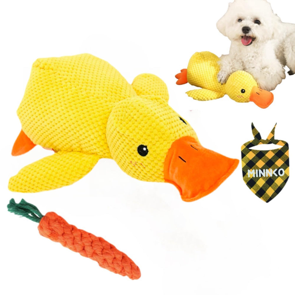 Minnko Mellow Dog Calming Duck Toy in yellow offers soothing indoor play.