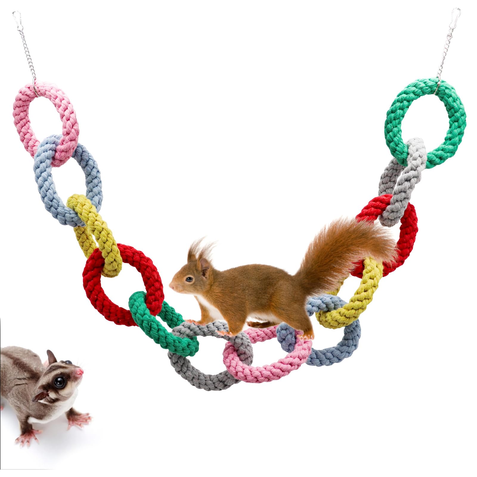 MinrzPet sugar-glider toy: hanging cotton rope ring promotes active climbing and natural exploration.