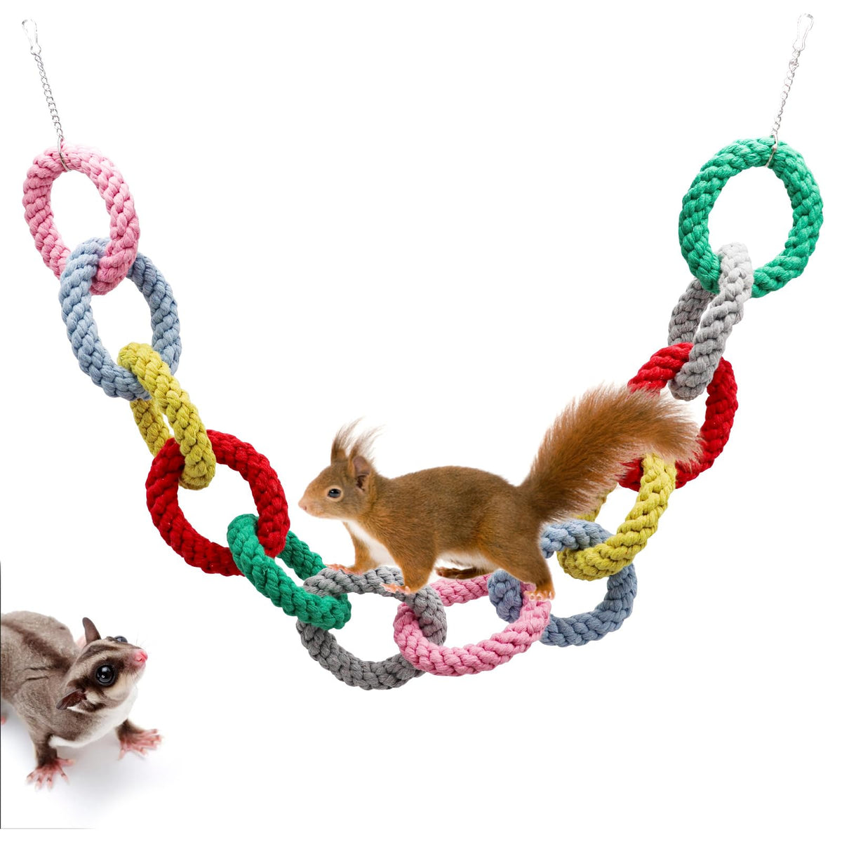 MinrzPet sugar-glider toy: hanging cotton rope ring promotes active climbing and natural exploration.