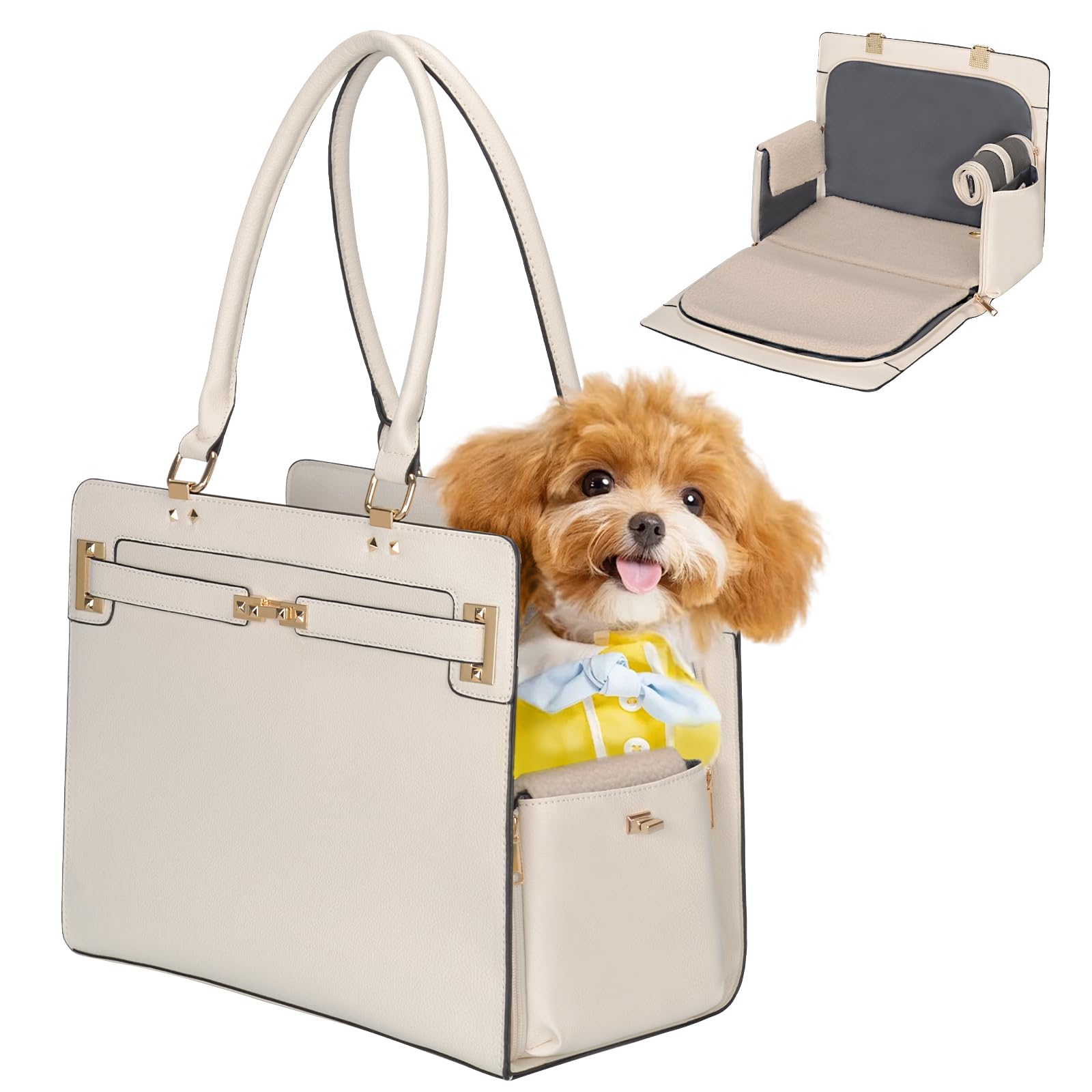 Minsong 2-in-1 pet carrier purse in vegan leather for stylish travel with small dogs
