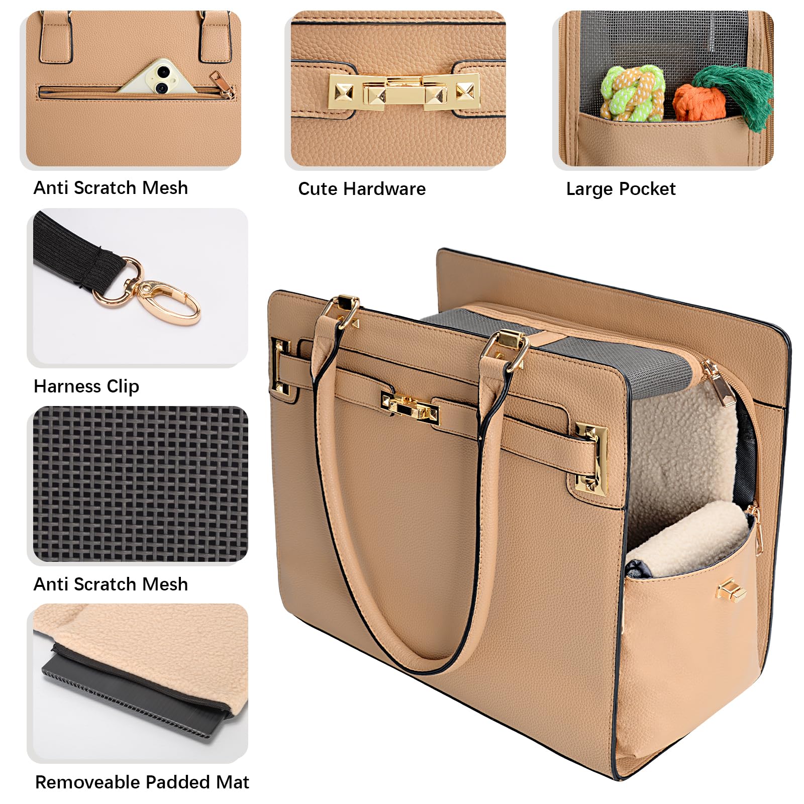 Minsong 2-in-1 purse carrier safety leash keeps pets secure during transit.