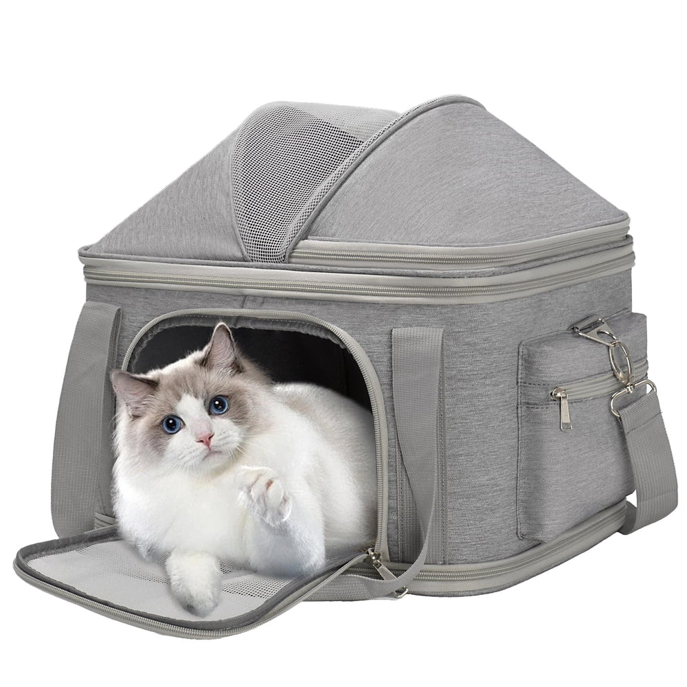 Minsong airline-approved pet carrier gray front view for easy travel and stylish transport.