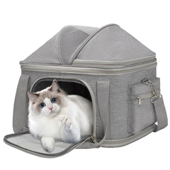 Minsong airline-approved pet carrier gray front view for easy travel and stylish transport.