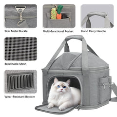 Minsong airline-approved pet carrier gray open interior highlights spacious breathable space.