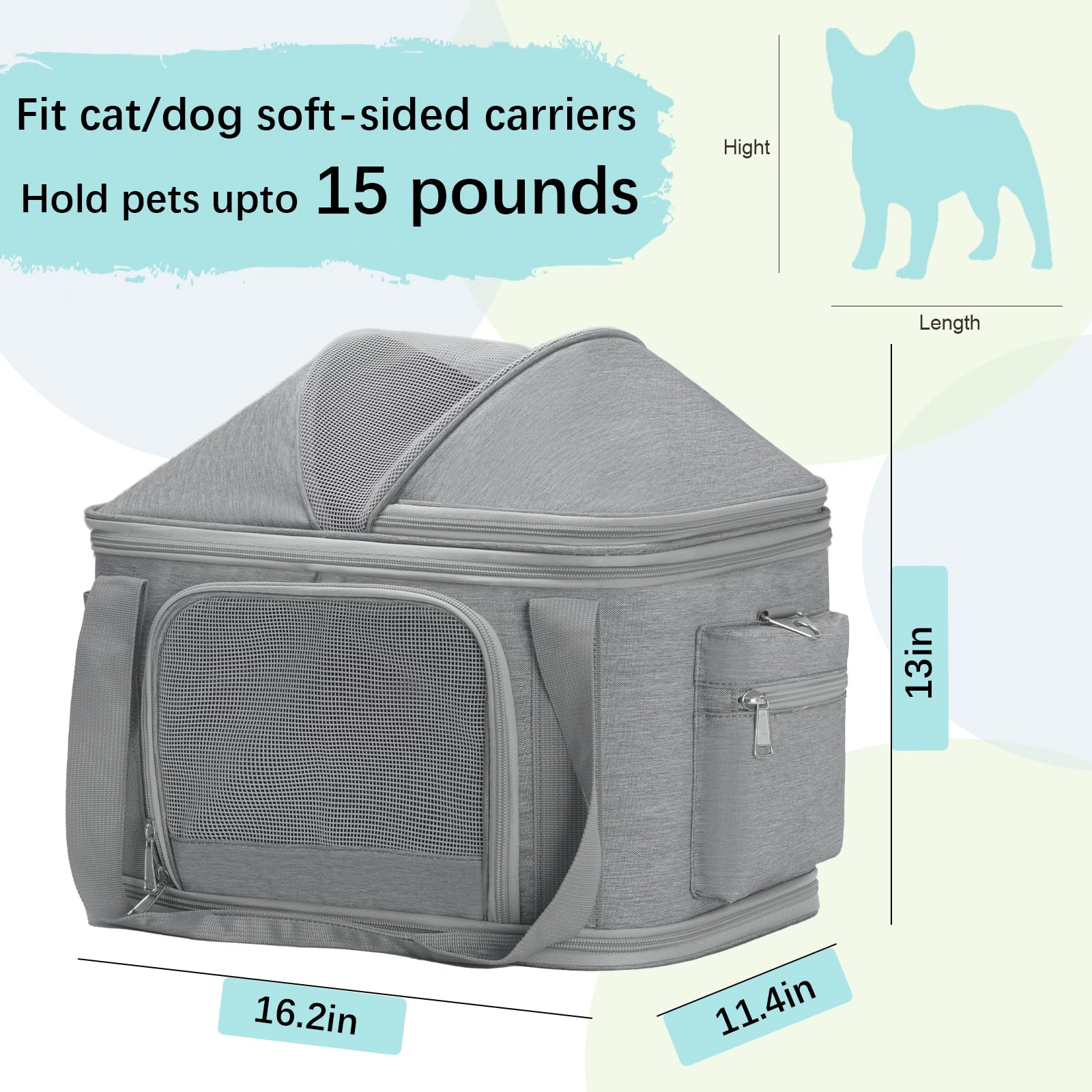 Minsong airline-approved pet carrier gray side view shows compact travel silhouette.