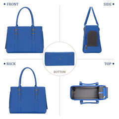 Minsong fashion pet carrier blue in use with adjustable strap for comfortable travel