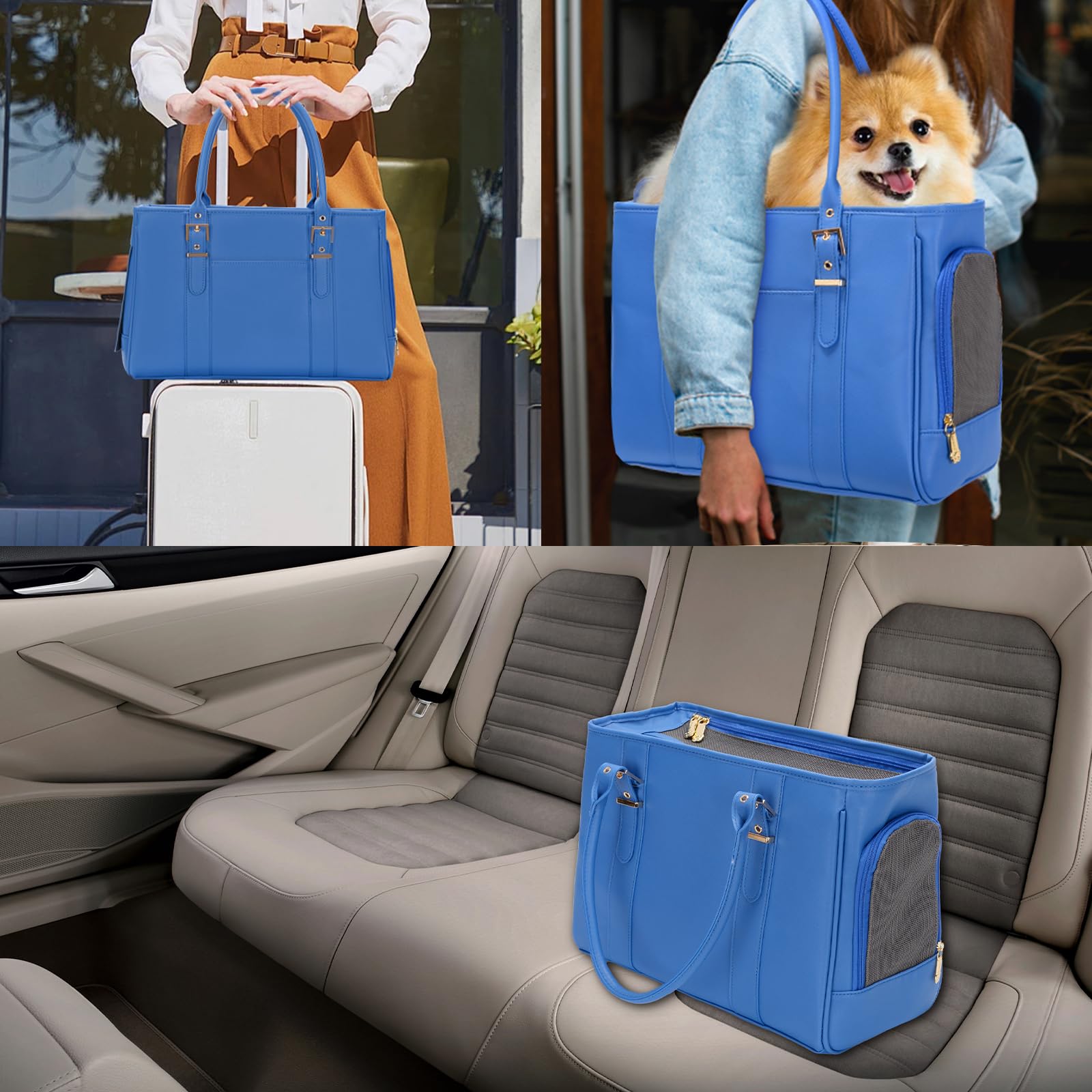 Minsong fashion pet carrier blue fine mesh ventilation details for airflow comfort