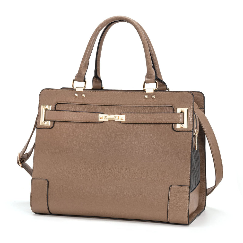 Minsong fashion pet carrier khaki front view showcases travel-ready styling for small pets